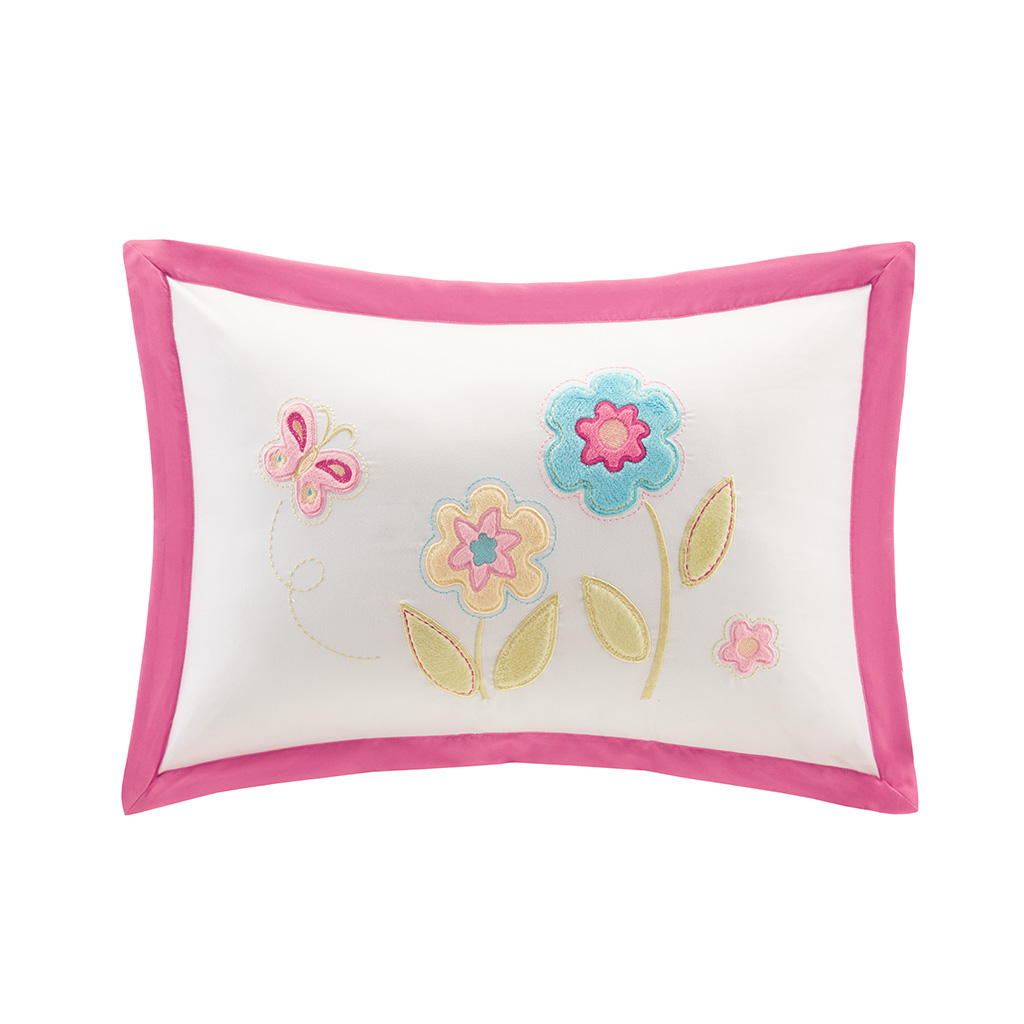 

Mi Zone Kids - Spring Bloom Plush Floral Applique and Embroidered Oblong Pillow - Pink - 14x20