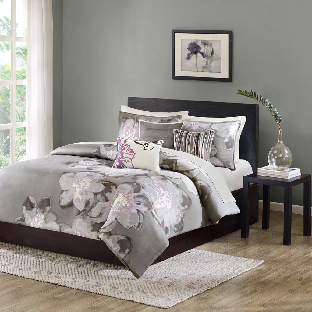 

Madison Park - Serena 6 Piece Printed Duvet Cover Set - Grey - Queen