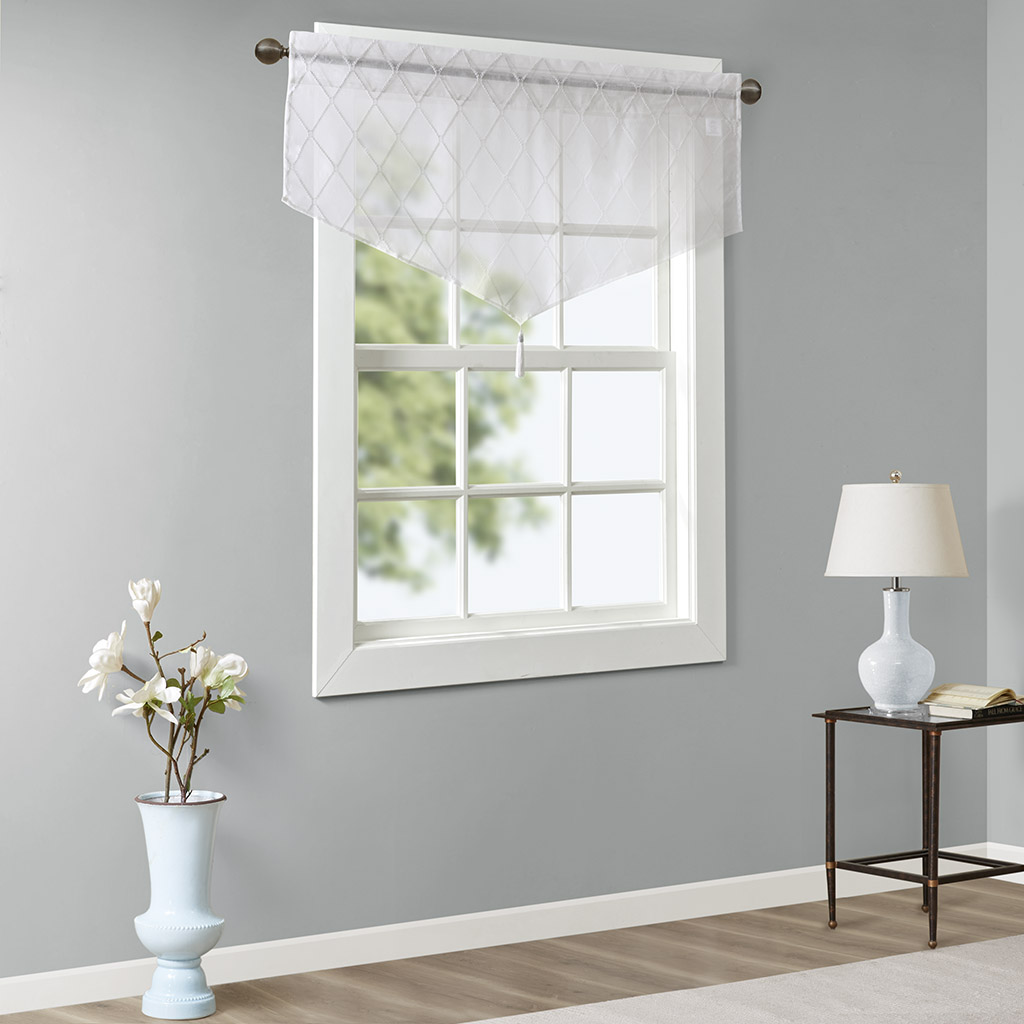 

Madison Park - Irina Diamond Sheer Embroidered Ascot Valance - White - 50x22