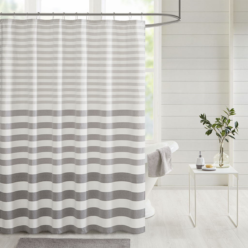 

Madison Park - Aviana Stripe Blended Yarn Dyed Woven Shower Curtain - Grey - 72x72