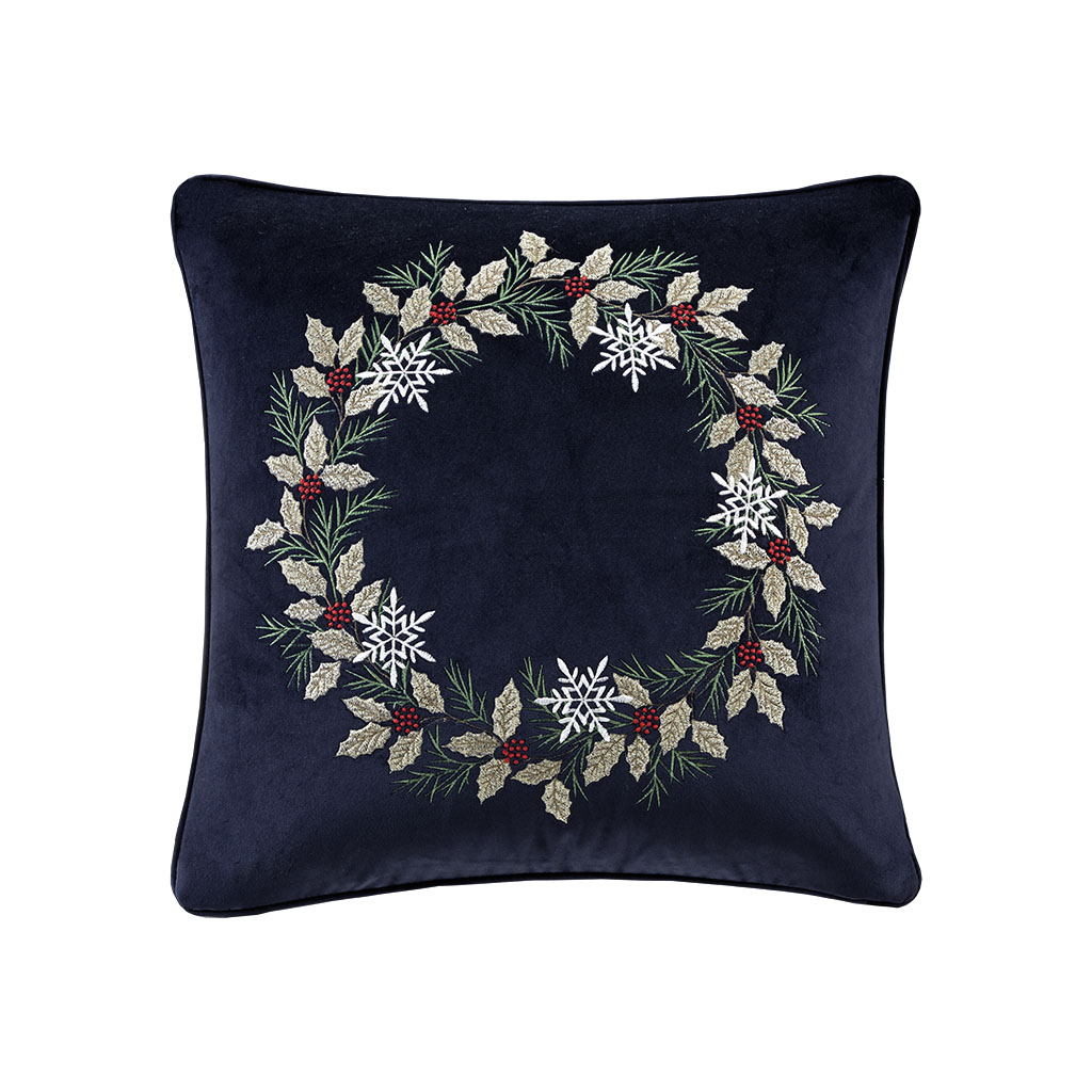 

Madison Park - Holiday Wreath Square Dec Pillow - Navy - 20x20