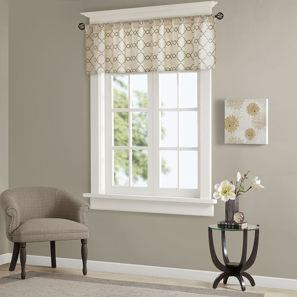 

Madison Park - Rein Faux Silk Embroidered Window Valance - Ivory - 50x18