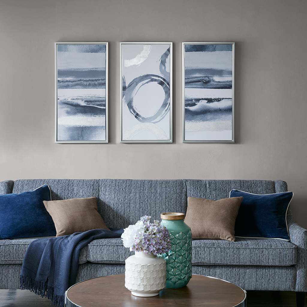 

Madison Park - Grey Surrounding Printed Frame Canvas With Gel Coat And Silver Foil 3 Piece Set - Grey - See below