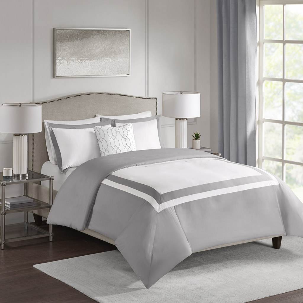 

510 Design - Carroll 4 Piece Duvet Set - Grey - Full/Queen