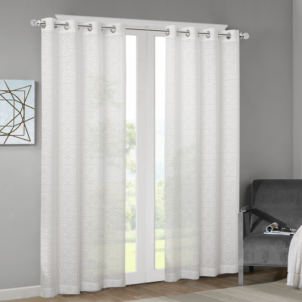 

Madison Park - Kina Geo Burnout Sheer Panel - White - 50x95