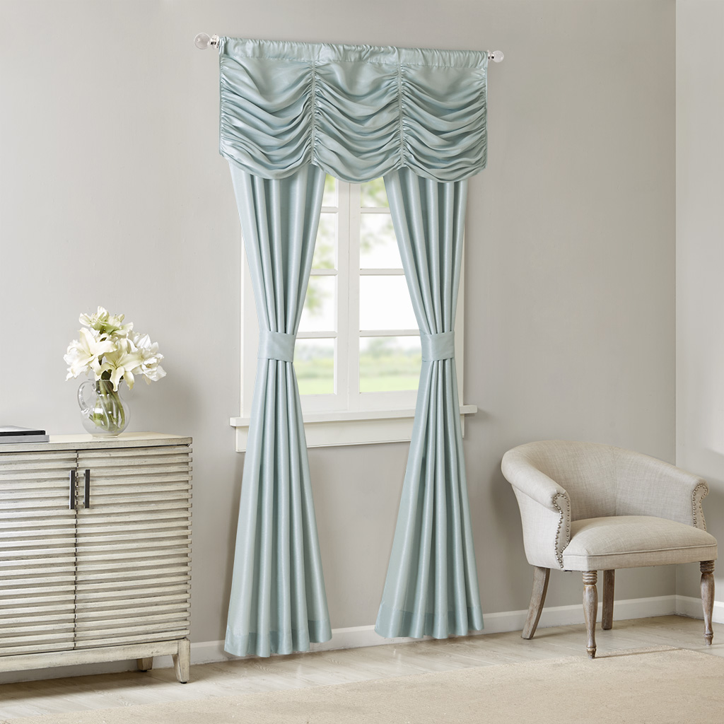 

Madison Park - Daphne Solid Faux Silk 5PC Window Set - Blue - See below