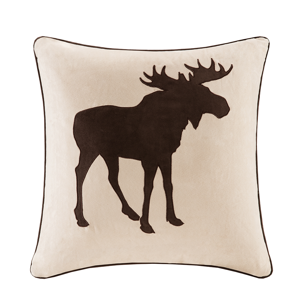 

Madison Park - Moose Embroidered Suede Square Pillow Square Pillow - Tan - 20x20