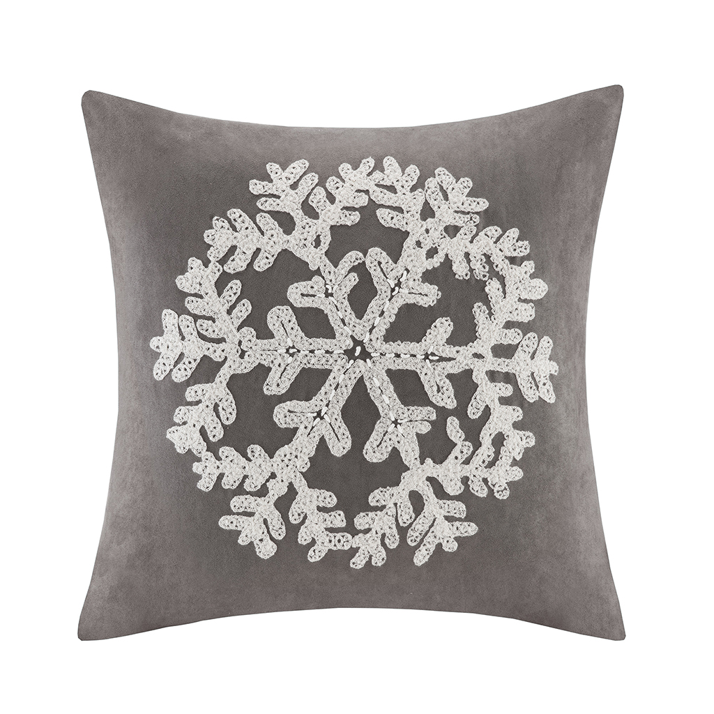 

Madison Park - Snowflake Embroidered Suede Square Pillow Square Pillow - Grey - 20x20