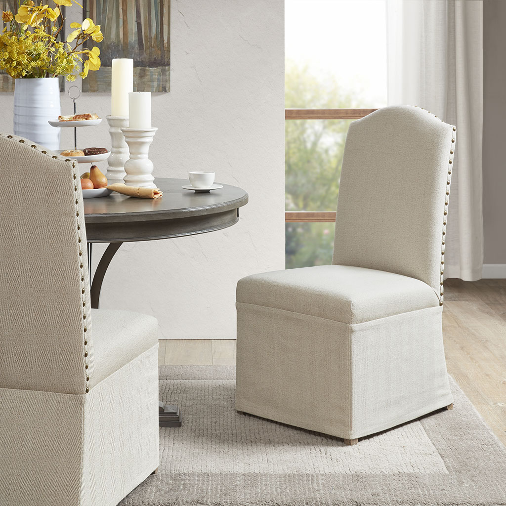 

Madison Park - Foster Set of 2 High Back Dining Chairs with Skirts - Beige - See below