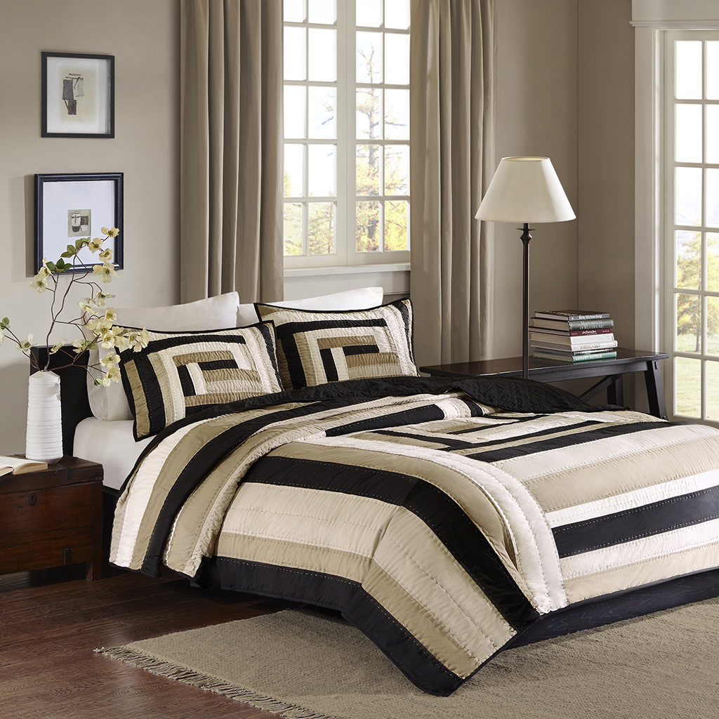 

Madison Park - Russell 3 Piece Coverlet Set - Taupe - Full/Queen