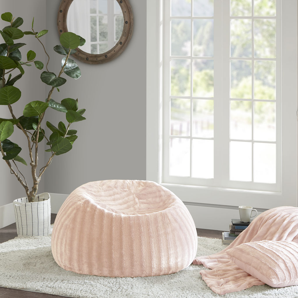 

Madison Park - Duke Faux Fur Shaggy Bean Bag - Blush - 32"D x 15"H