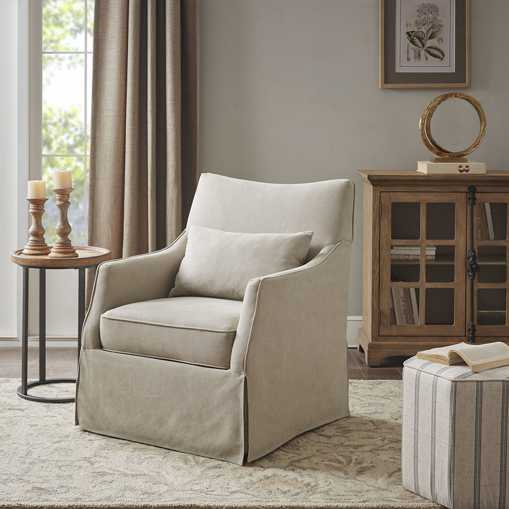 

Martha Stewart - London Skirted Swivel Chair - Beige - See below