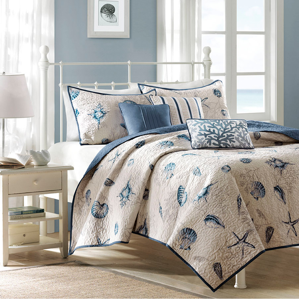 

Madison Park - Bayside Reversible Coverlet Set - Blue - King