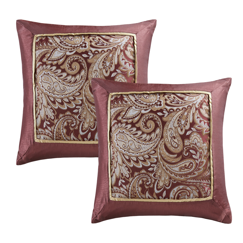 

Madison Park - Aubrey Jacquard Square Pillow Pair - Burgundy - 20x20