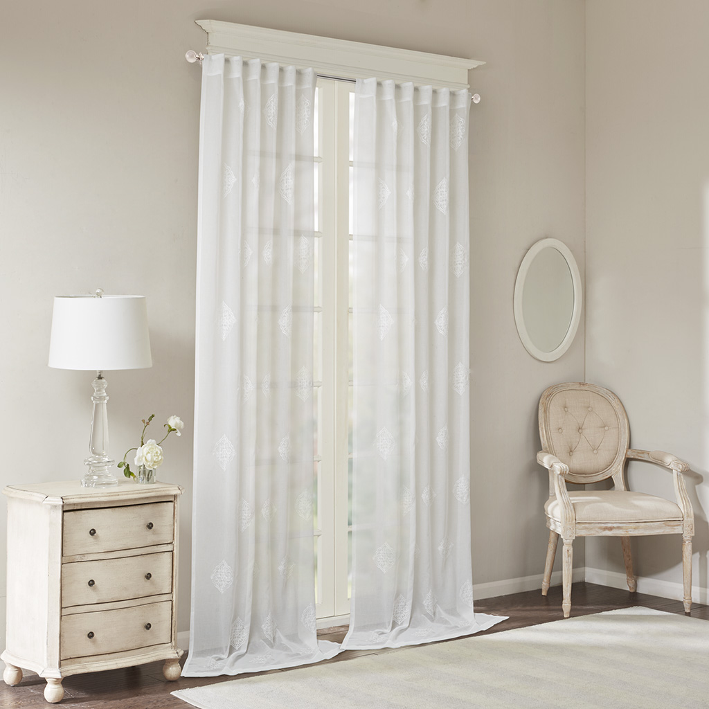 

Bombay - Massa Embroidered Sheer Window Curtain - White - 120" Panel