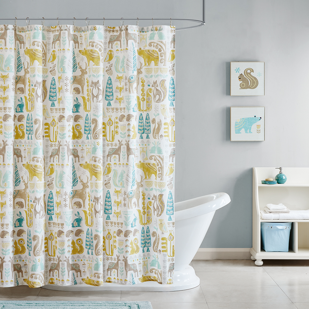 

INK+IVY Kids - Woodland Cotton Shower Curtain - Aqua - 72x72