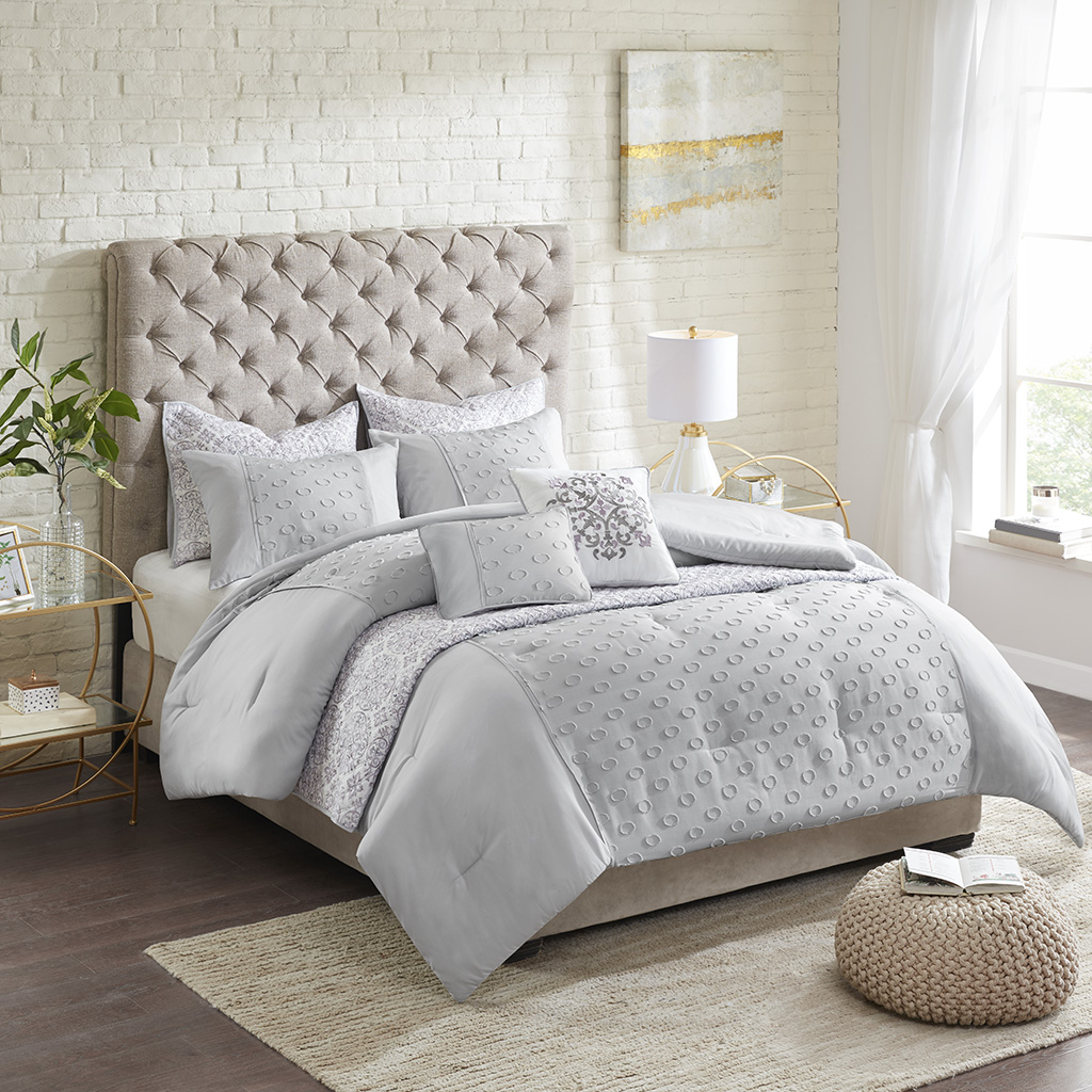 

Madison Park - Evie 8 Piece Clipped Jacquard Comforter and Coverlet Set Collection - Grey - Full/Queen