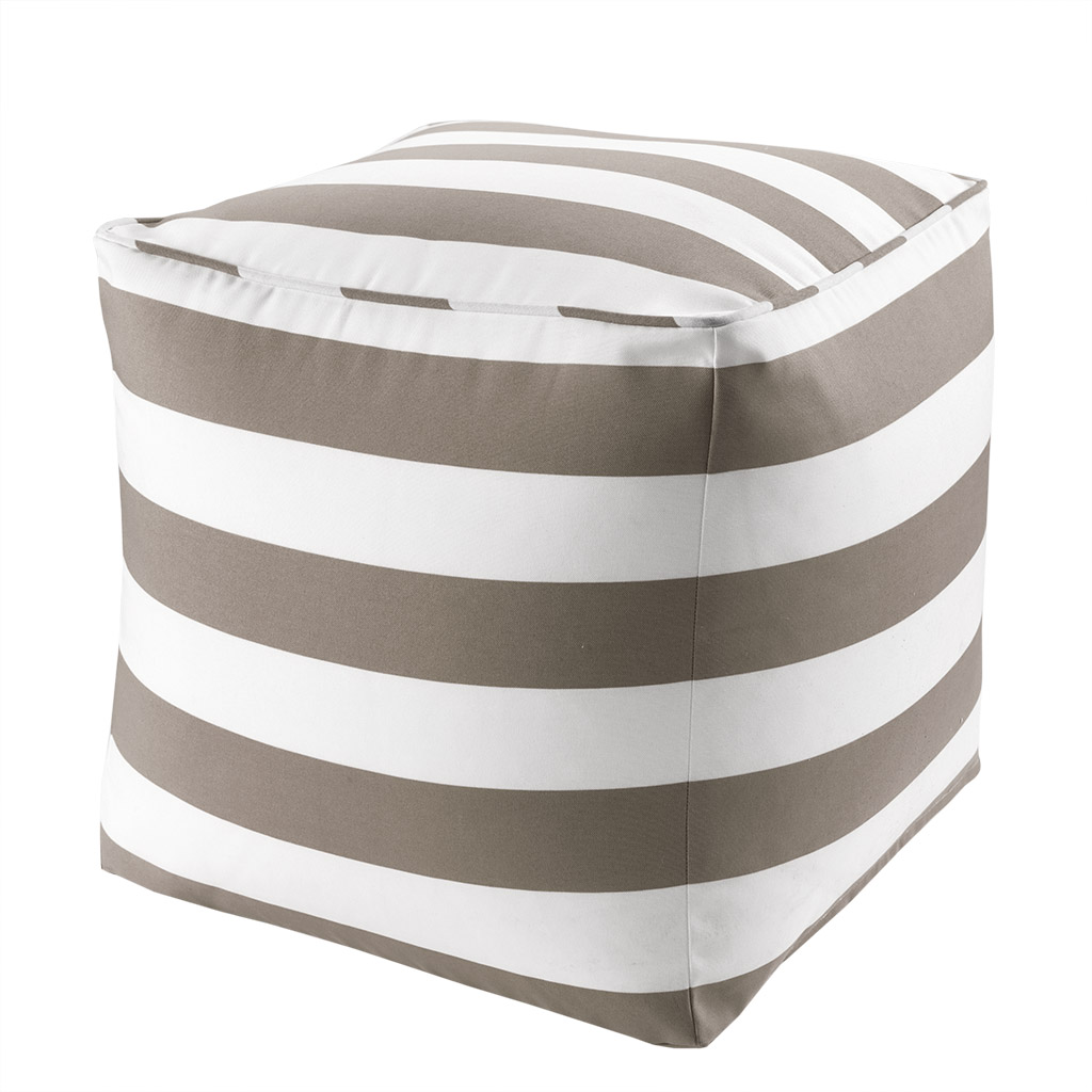 

Madison Park - Percee Printed Cabana Stripe 3M Scotchgard Outdoor Pouf - Grey - 18x18x18