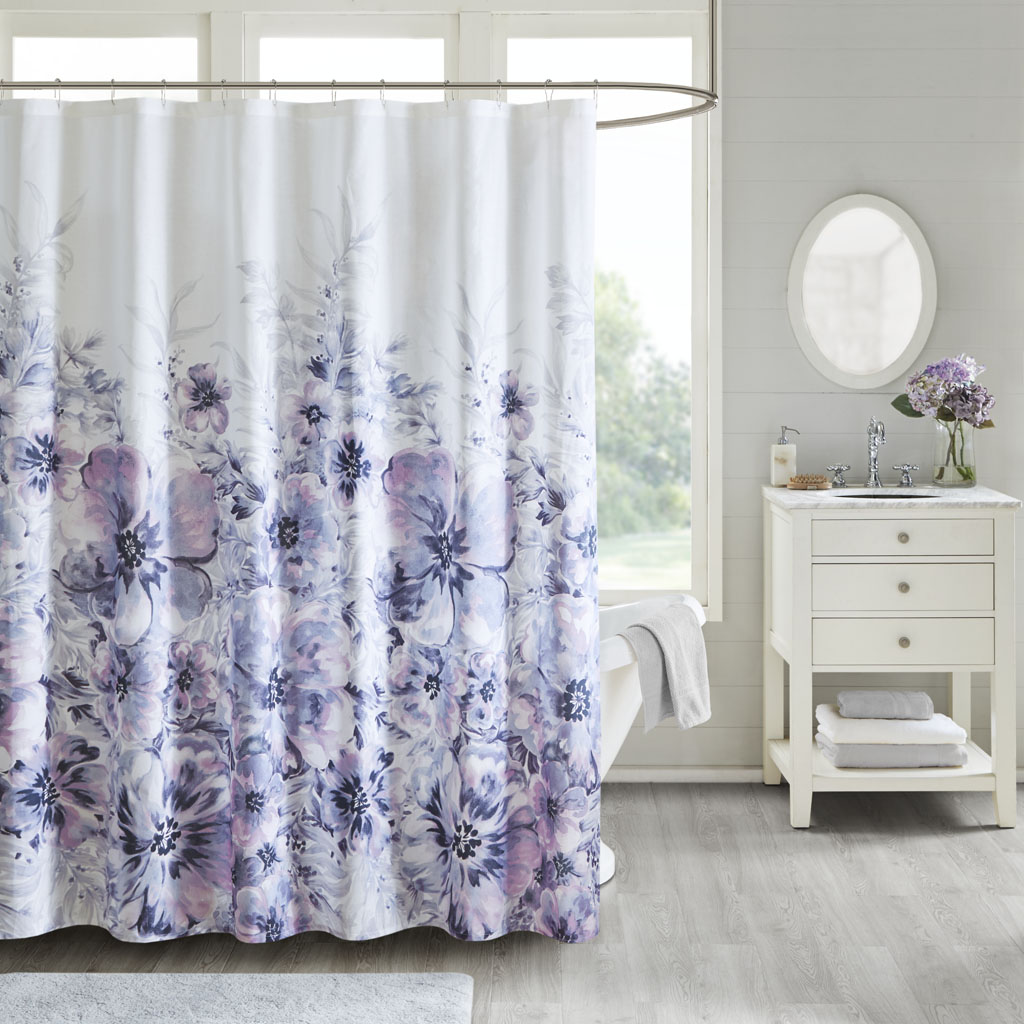 

Madison Park - Enza Floral 100% Cotton Printed Shower Curtain - Purple - 72x72