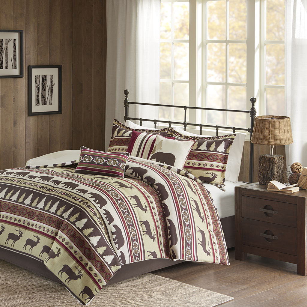

Madison Park - Missoula 7 Piece Herringbone Comforter Set - Red - Cal King