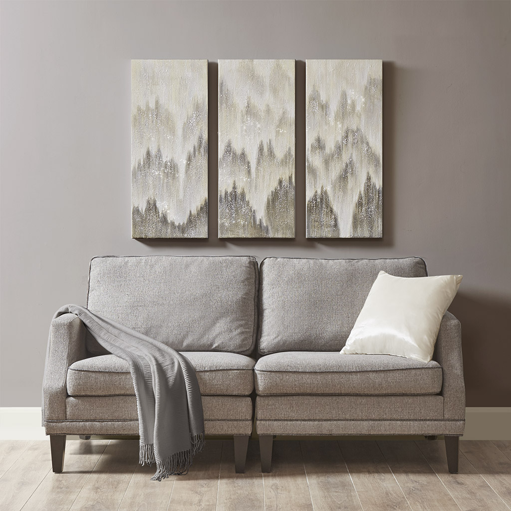 

Madison Park - Sterling Mist 100% Hand Brush Embellished Canvas 3 Piece Set - Grey - See below