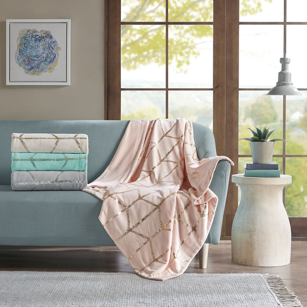 

Intelligent Design - Raina Metallic Print Throw - Blush - 50"W x 60"L