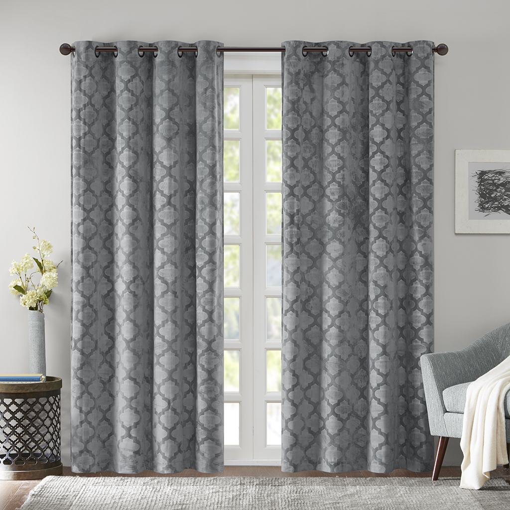 

Madison Park - Fretwork Window Curtain Pair - Grey - 95" Panel