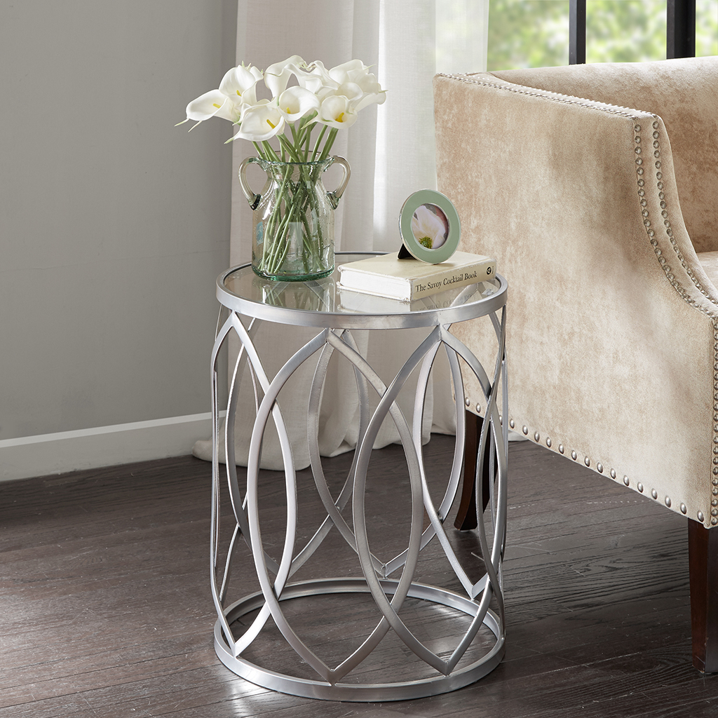 

Madison Park - Arlo Metal Eyelet Accent Table - Grey - See below