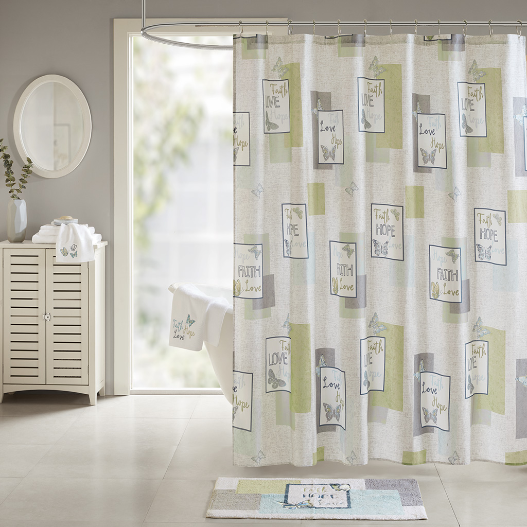 

Madison Park - Faith, Hope, Love Cotton Printed Shower Curtain - Aqua - 72x72