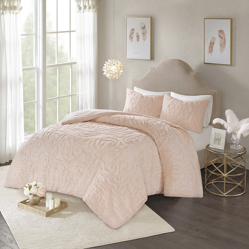 

Madison Park - Laetitia 3-Piece Tufted Cotton Chenille Medallion Comforter Set - Blush - Queen