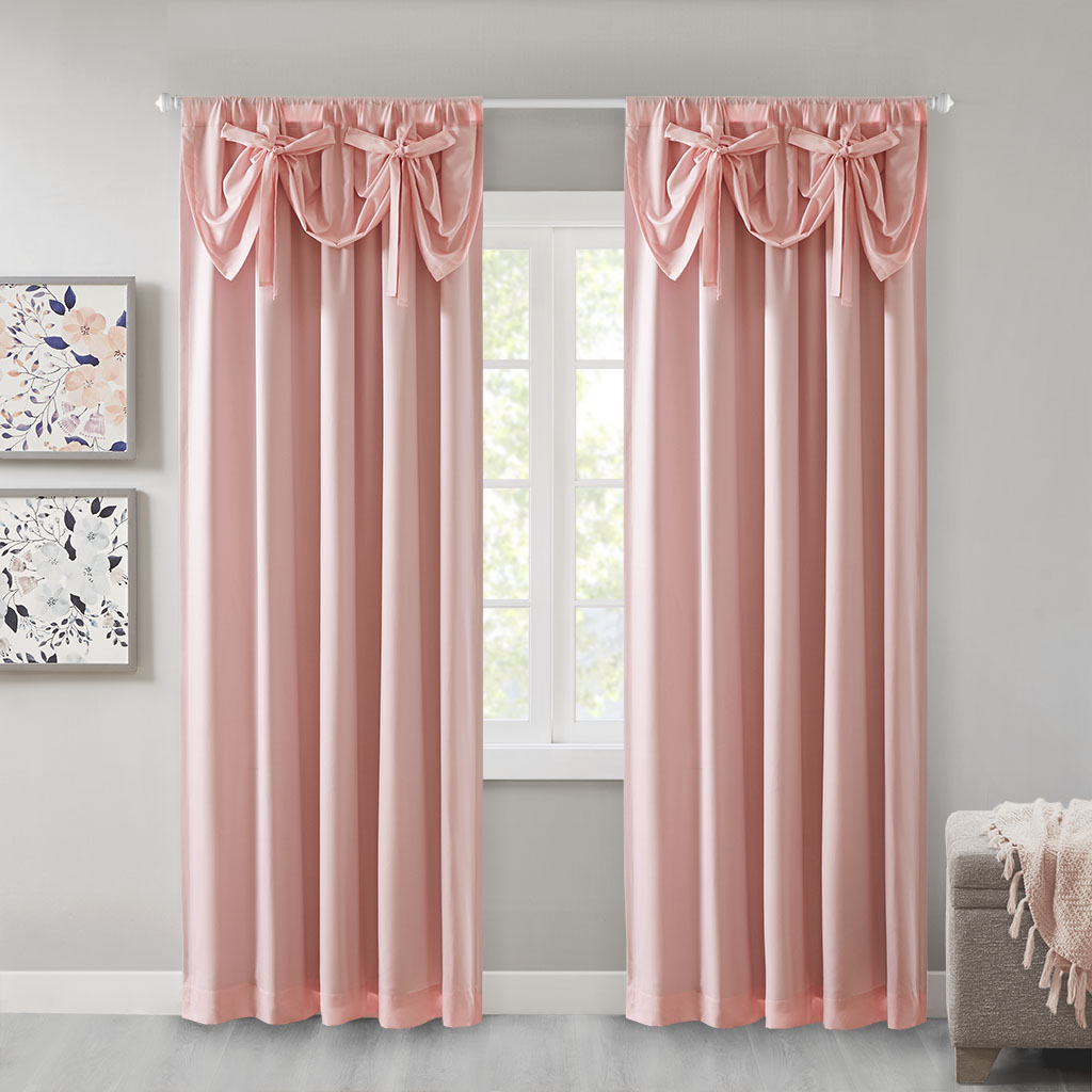 

Intelligent Design - Vivian 100% Total Blackout Panel with Attached Bow Tie Valance - Pink - 50x63