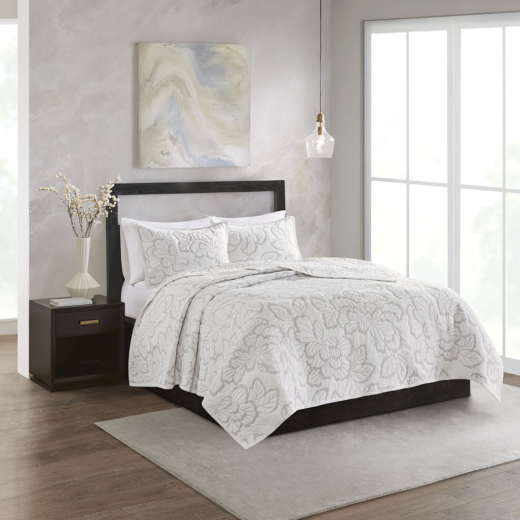 

N Natori - Kira 3 Piece Cotton Coverlet Set - White - Full/Queen