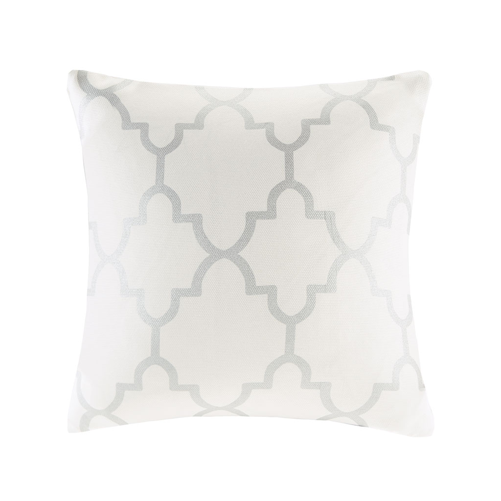 

Madison Park - Saratoga Fretwork Print Square Pillow - Ivory/Silver - 20x20