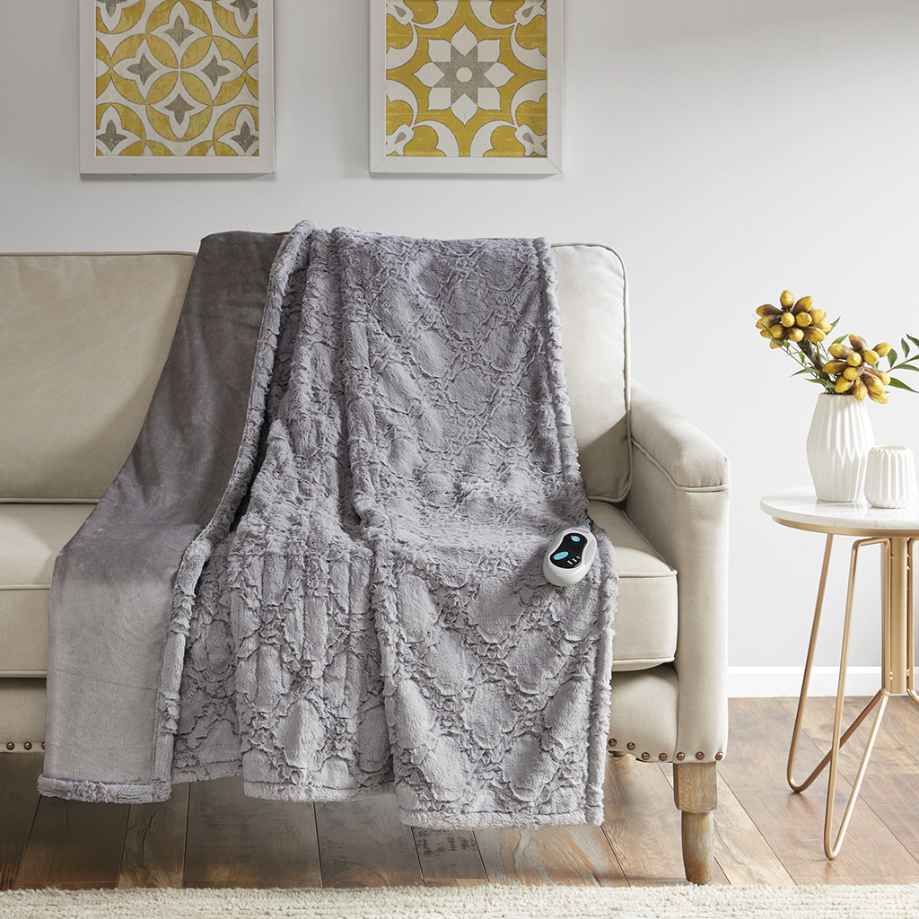 

Beautyrest - Bailey Ogee Heated Long Fur Throw 50"x60" - Grey - 50x60