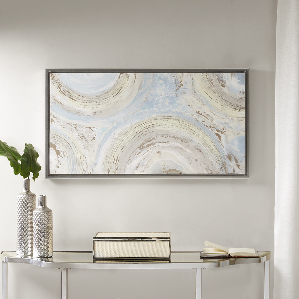 

Madison Park - Circle Dance Blue Hand Embellished Canvas with Silver Frame - Blue - See below