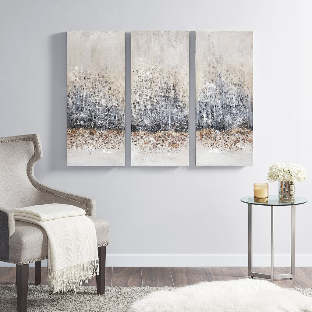 

Madison Park - Twilight Mystere 100% Hand Brush Embellished Canvas, 3 Piece Set - Blush/Grey - See below