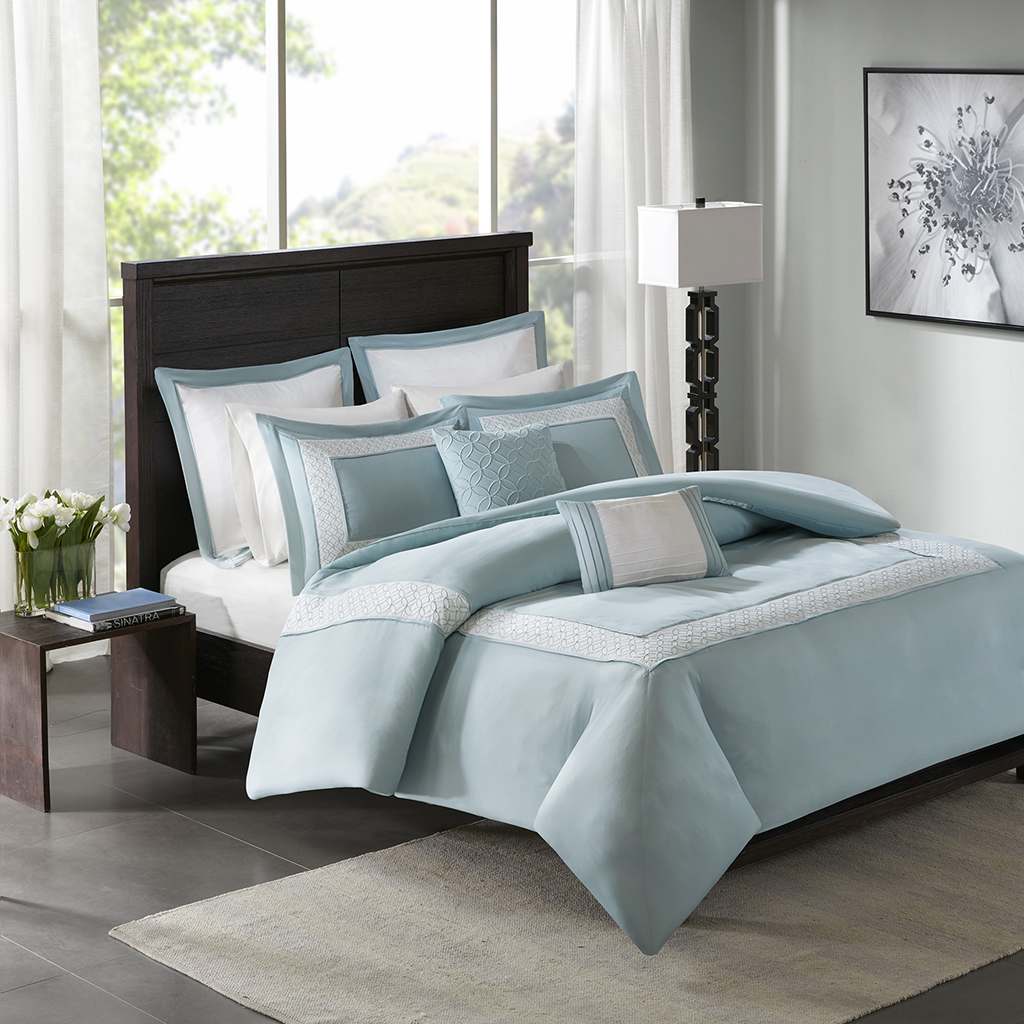 

Madison Park - Stratford 7 Piece Duvet Cover Set - Aqua - King/Cal King