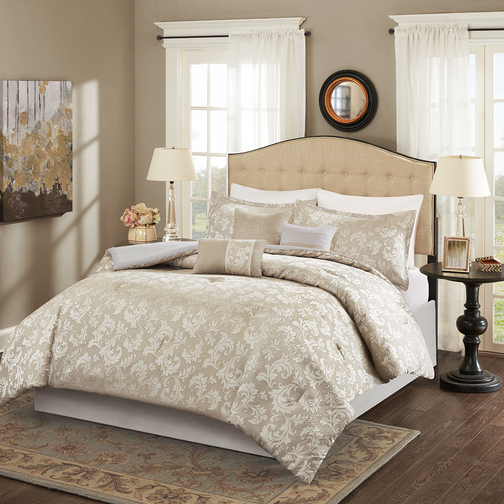

Madison Park - Blair 7 Piece Comforter Set - Taupe - Full/Queen