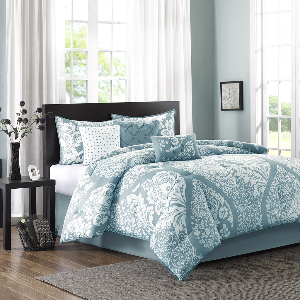 

Madison Park - Vienna 7 Piece Cotton Printed Comforter Set - Blue - King