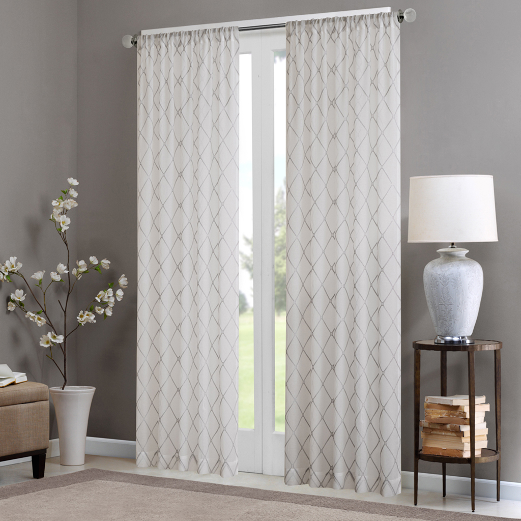 

Madison Park - Irina Diamond Sheer Window Curtain - White/Grey - 84" Panel