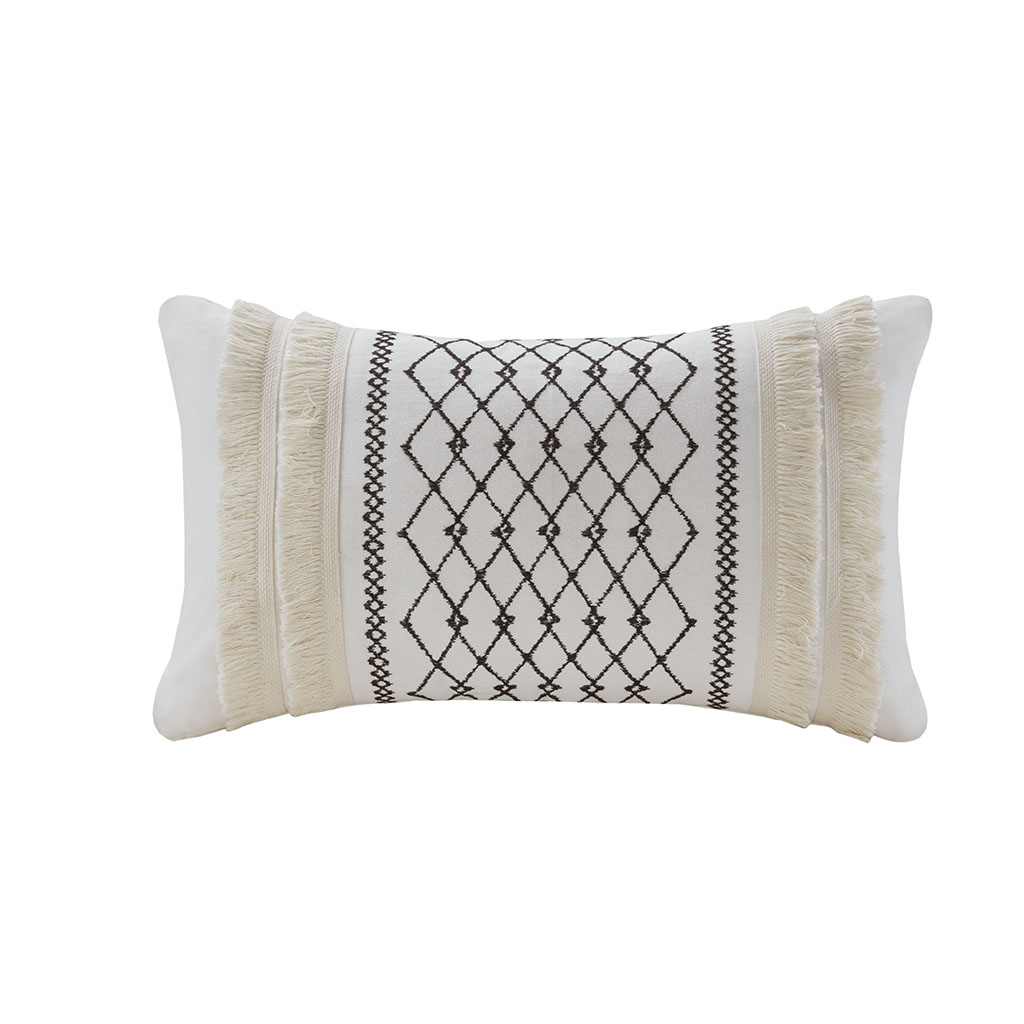 

INK+IVY - Bea Embroidered Cotton Oblong Pillow with Tassels - Ivory - Oblong