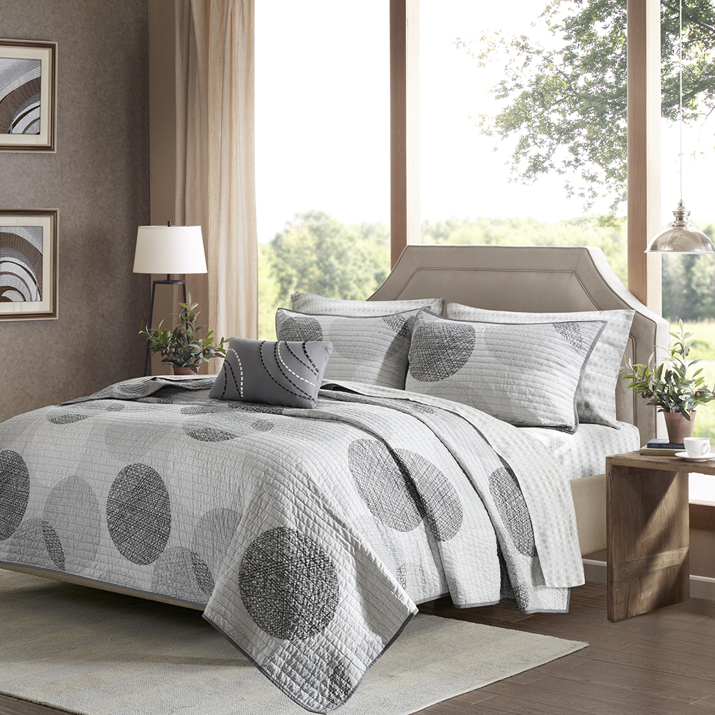 

Madison Park Essentials - Knowles Complete Reversible Coverlet and Cotton Sheet Set - Grey - Full