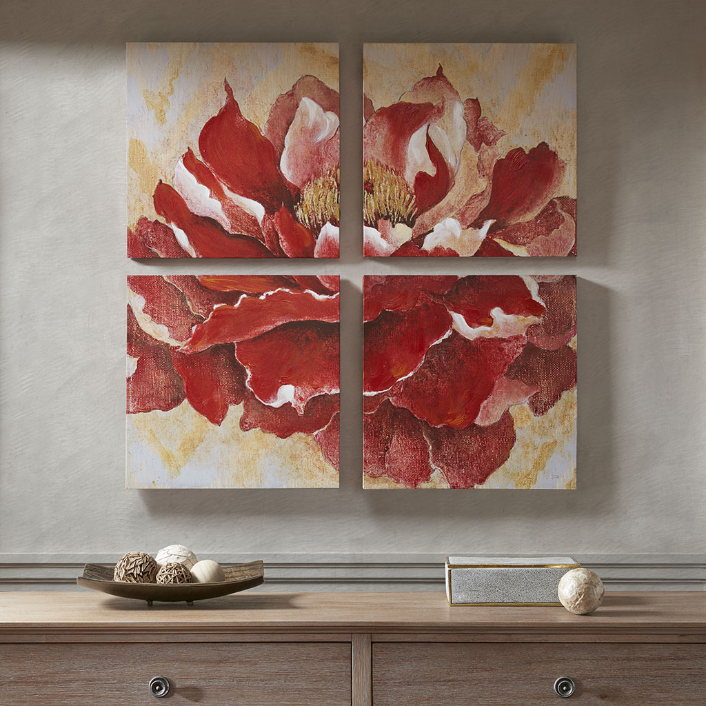 

Madison Park - Romanza Hand Embellishment Canvas 4PC Set - Red - See below