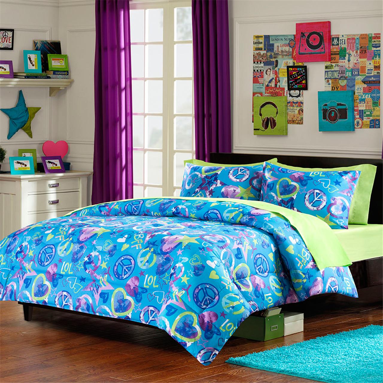 

Mi Zone - YZ Microfiber Print Reversible Printed Plush Comforter Mini Set - Blue - Twin