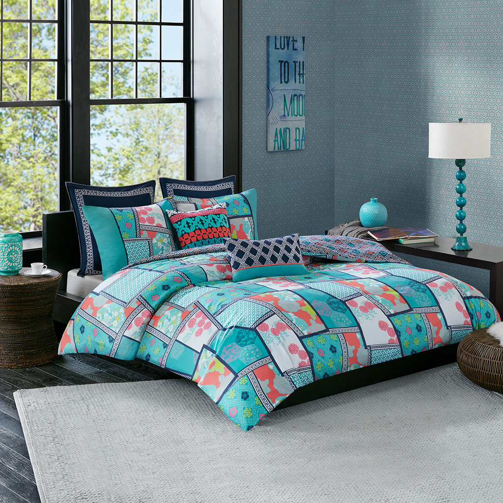 

Josie by Natori - Mix & Match Cotton Reversible Print duvet cover set - Multi - Twin