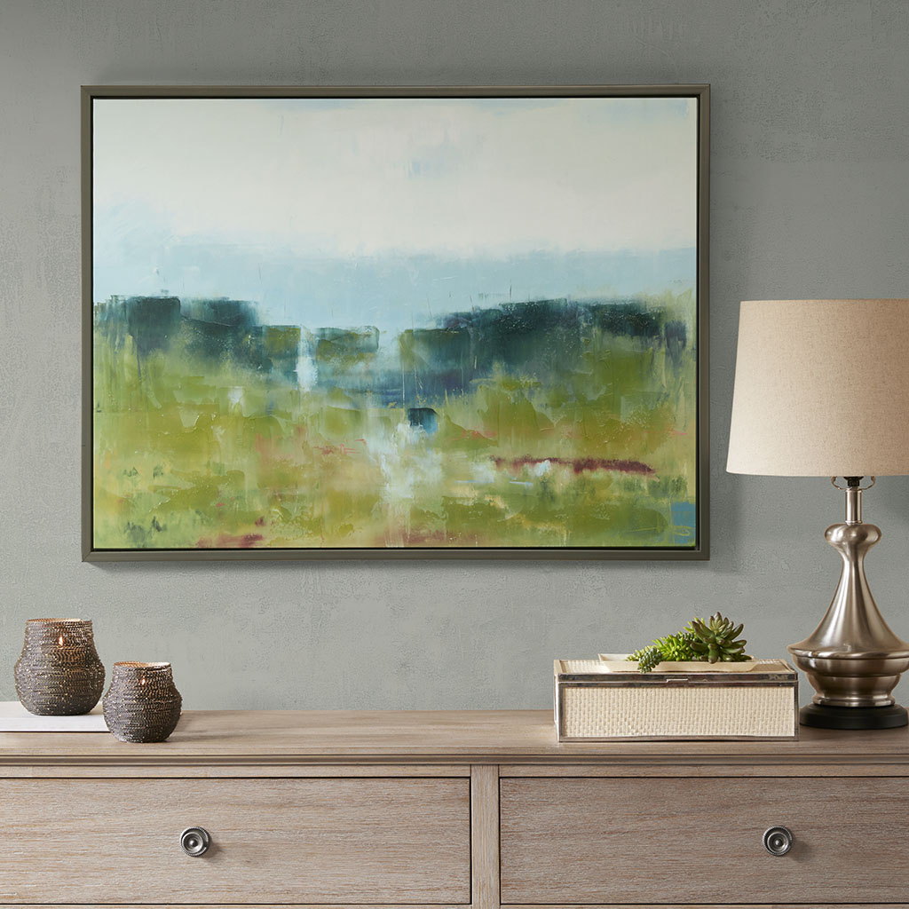 

Madison Park Signature - Morning Fields Green Hand Embellished Framed Canvas - Blue - See below