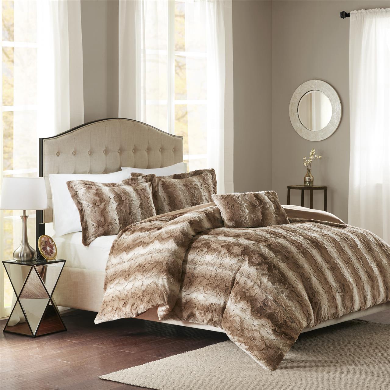 

Madison Park - Zuri Faux Fur Duvet Cover Set - Tan - Full/Queen