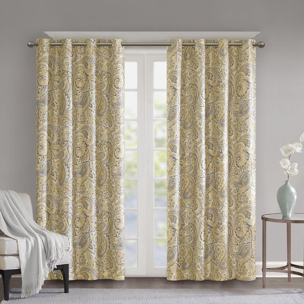 

SunSmart - Jenelle Paisley Printed Total Blackout Window Panel - Yellow - 50x63