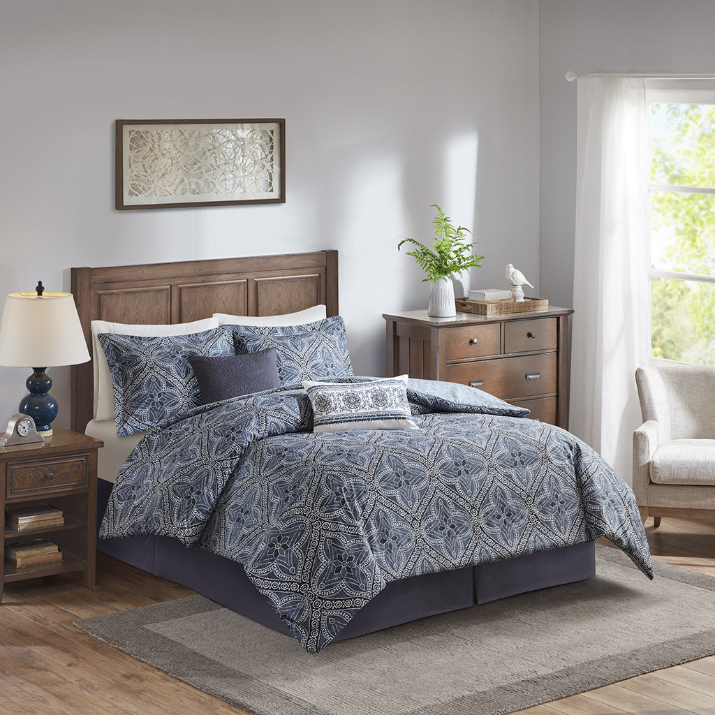 

Harbor House - Nulki 6 Piece Cotton Comforter Set - Blue - King