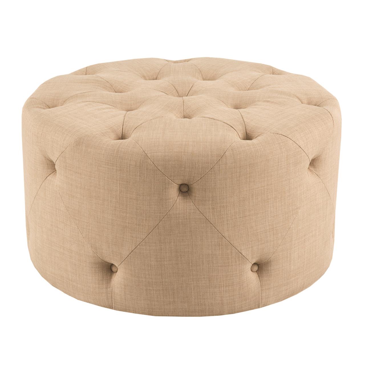 

Madison Park - Jenna Round Tufted Ottoman - Linen - See below